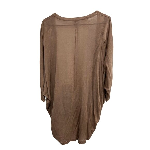 Cache Open Front Long Brown Cardigan Tencel Wool Cashmere Blend Sz Large - Picture 2 of 8